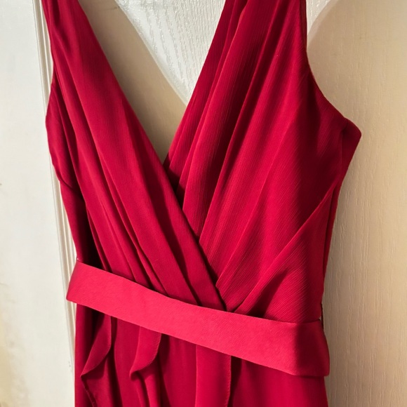 WHITE BY VERA WANG Womens Dress Chiffon Gown Size 8 Red Ruffles Wrap Bust Belted - Picture 7 of 13